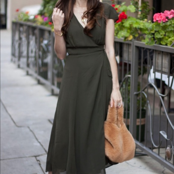 reformation green wrap dress Reformation Mini Wrap Dress Green Ruffled Floral Print Crepe Size Extr –  Celebrity Owned main image 0